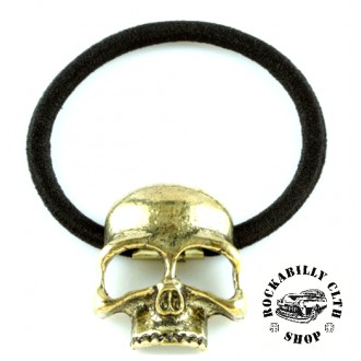 DOPLŇKY / ACCESSORIES - Gumička do vlasů lebka Rocka Hairclip Skull Gold