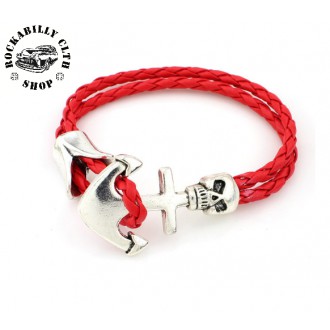 DOPLŇKY / ACCESSORIES - Náramek námořnický Rocka String Bracelet Anchor Red