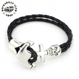 DOPLŇKY / ACCESSORIES - Náramek námořnický Rocka String Bracelet Anchor Black