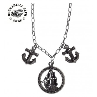 DOPLŇKY / ACCESSORIES - Náhrdelník Retro Rockabilly Sourpuss Clothing Necklace Tall Ship Charm