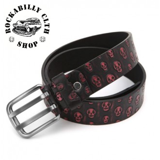DOPLŇKY / ACCESSORIES - Pásek kožený Rocka Leather Belt Skull Red
