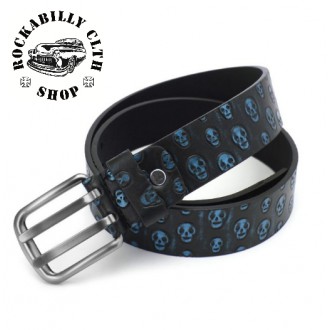 DOPLŇKY / ACCESSORIES - Pásek kožený Rocka Leather Belt Skull Blue