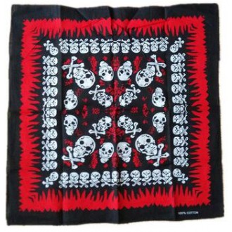 DOPLŇKY / ACCESSORIES - Šátek Rocka Red Black Skulls & Flames