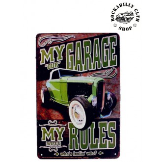 DOPLŇKY / ACCESSORIES - Plechová retro americká US cedule Rocka My Garage My Rules
