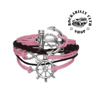 DOPLŇKY / ACCESSORIES - Náramek námořnický Rocka Rudder Anchor Pink