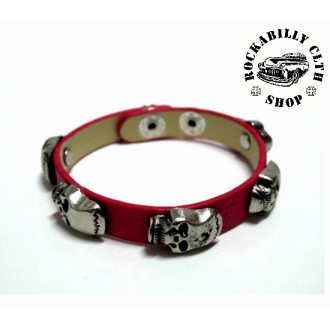 DOPLŇKY / ACCESSORIES - Kožený náramek lebky Rocka Iron Skulls Red
