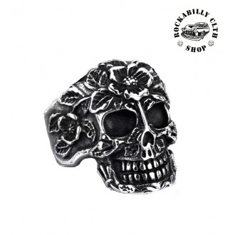 DOPLŇKY / ACCESSORIES - Prsten stříbrný Rocka Skull & Roses Silver