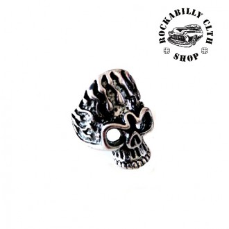 DOPLŇKY / ACCESSORIES - Prsten stříbrný Rocka Skull Flames Silver