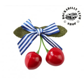 DOPLŇKY / ACCESSORIES - Sponka do vlasů třešně cherries pin-up hairclip blue bow