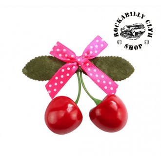 DOPLŇKY / ACCESSORIES - Sponka do vlasů třešně cherries pin-up hairclip pink bow