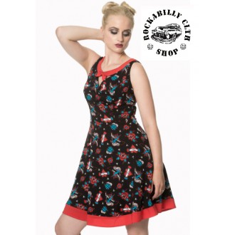 HOLKY / GIRLS - Dámské šaty Rockabilly Retro Pin Up Banned Regret Nothing Bow Dress