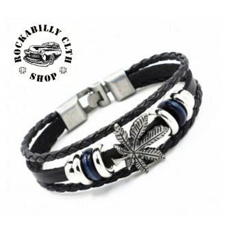 DOPLŇKY / ACCESSORIES - Kožený náramek Rocka bracelet Cannabis
