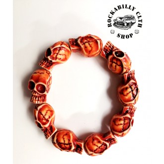 DOPLŇKY / ACCESSORIES - Náramek lebky Rocka Bracelet Skulls Red