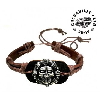 DOPLŇKY / ACCESSORIES - Kožený náramek lebky Rocka Bracelet Skulls Cirk