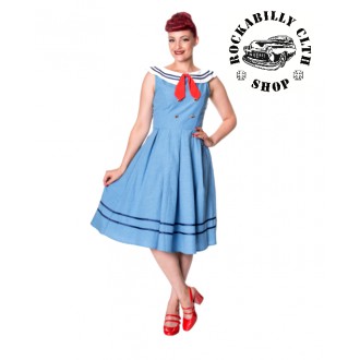 HOLKY / GIRLS - Dámské šaty Rockabilly Retro Pin Up Banned Aquarius Dress Blue