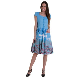 HOLKY / GIRLS - Dámské šaty Rockabilly Retro Pin Up Banned Oriental Blossom Fitted Bodice Dress