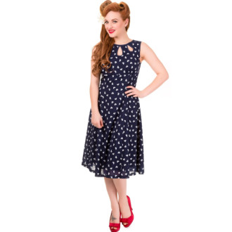 HOLKY / GIRLS - Dámské šaty Rockabilly Retro Pin Up Banned Songbird Dress Navy