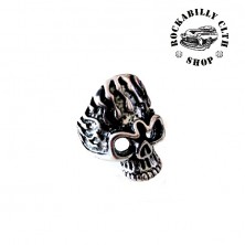 Prsten stříbrný Rocka Skull Flames Silver