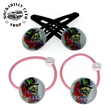 Sada sponek / gumiček do vlasů lebky Rockabilly Baron Skull