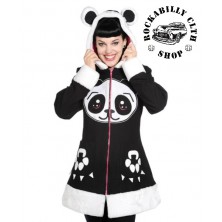 Dámský kabát Rockabilly Retro Pin-Up Banned Panda Face Coat