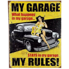 Plechová retro americká US cedule Rocka My Garage My Rules I.