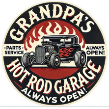 Plechová retro americká US cedule Rocka Grandpa´s Hot Rod Garage