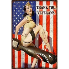 Plechová retro americká US cedule Rocka Pin-Up Thank You Veterans