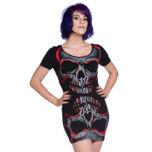 Dámské šaty / top Rockabilly Retro Pin Up Banned Black red Mirror Skull Top